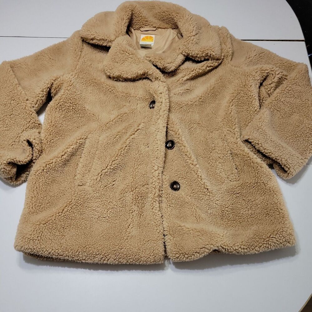 C&C California Teddy Coat Womens‎ XL Jacket Brown Buttons Pockets Collar Warm